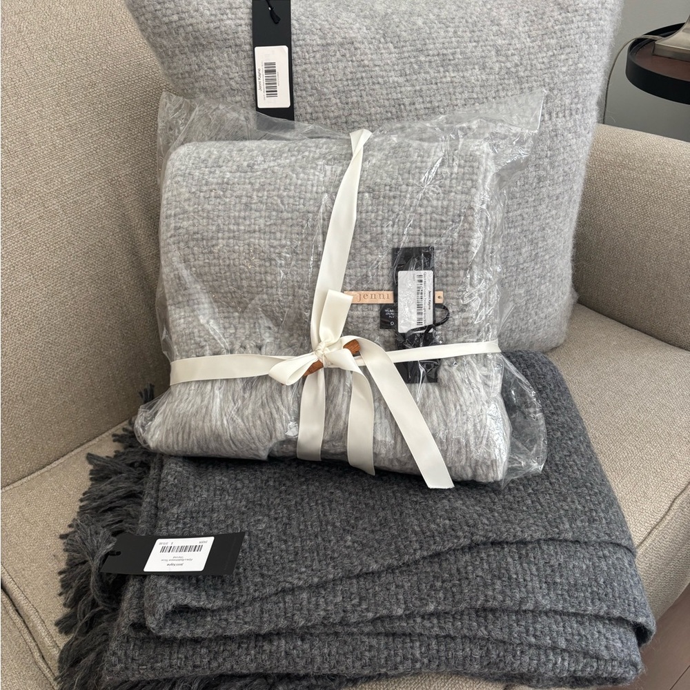2 Jenni Kayne Alpaca Basketweave Throw Blankets and 1 Alpaca Basketweave Pillow